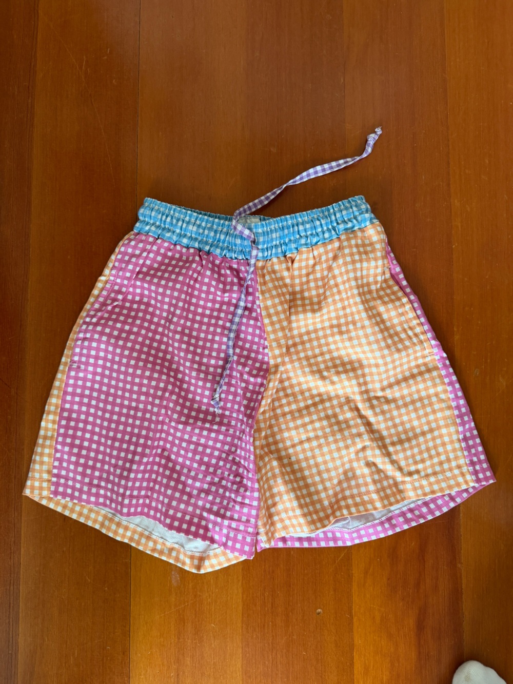 TACH Blue and Purple Gingham Elastic-Waist Shorts